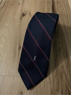 YSL Navy And Red Repp Stripe Tie 3” Wide 56” Long